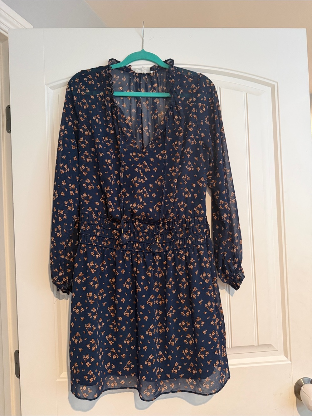 Socialite Navy Blue Long-Sleeve Floral Mini Dress